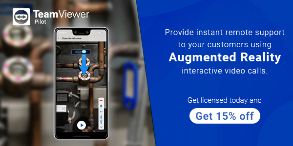 15% off on TeamViewer Pilot - Augmented Reality based remote assistance.