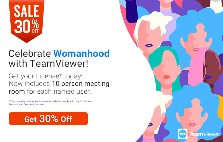 TeamViewer International Women's Day Sale 30% Off Valid March 8, 2021