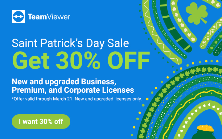 Flash Sale! Get 15% off TeamViewer Business, Premium, and Corporate subscription. Valid until March 21, 2021